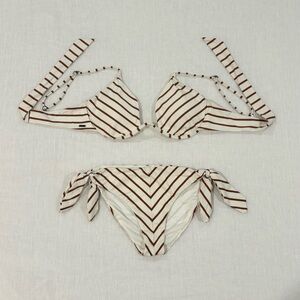 Striped Bikini Set in White and Brown
